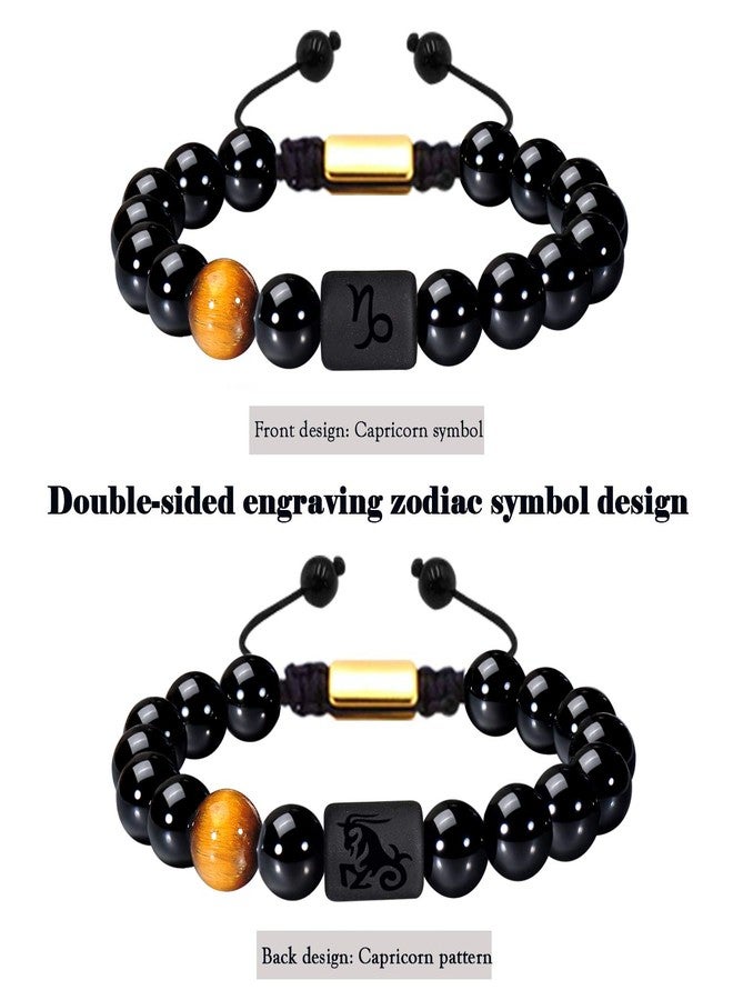 VLINRAS Capricorn Gifts Men Women Zodiac Capricorn Bracelet Braided Adjustable Black Onyx Horoscope Jewelry - Image 2